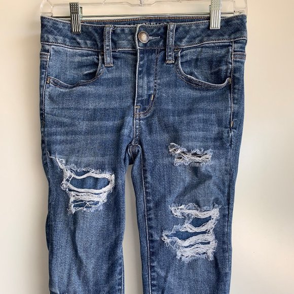 AEO Super Stretch X Destroyed Ripped Jeggings Jeans Size 4 - Picture 2 of 9